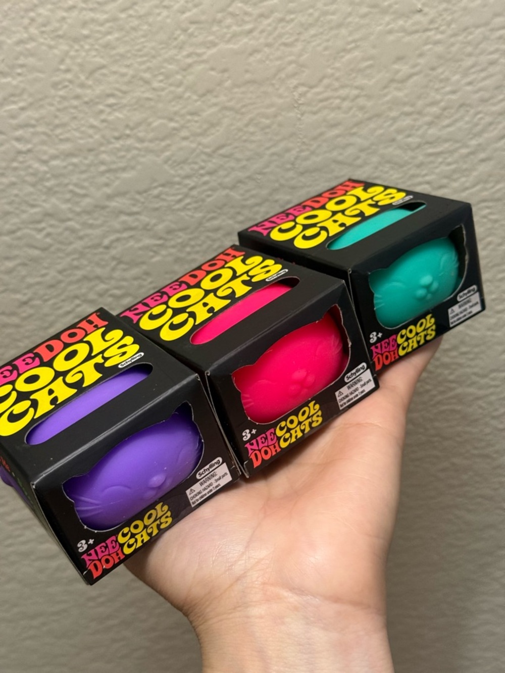 NeeDoh Cool Cats Squishy Toy - Purple, Pink & Teal (3 Pack)